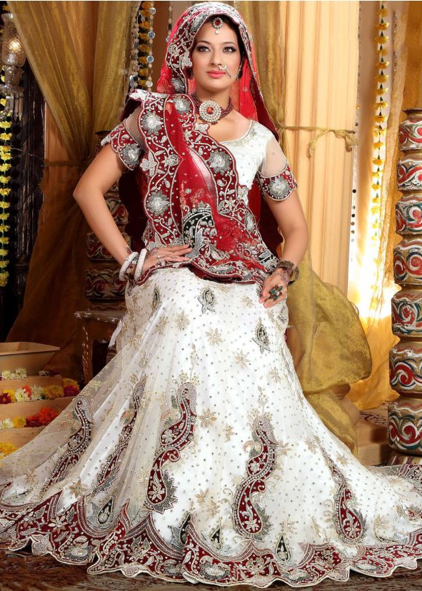 Net White Embroidered Lehenga 