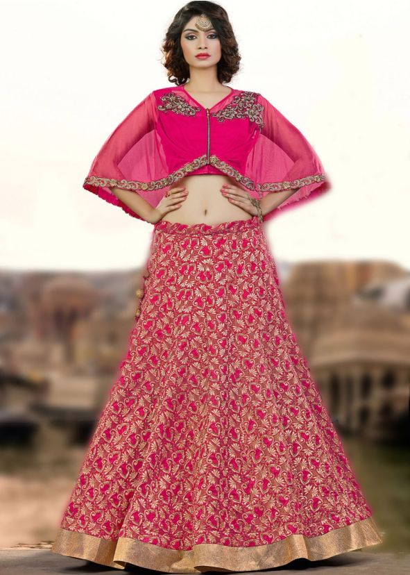 Pink A Line Net Lehenga