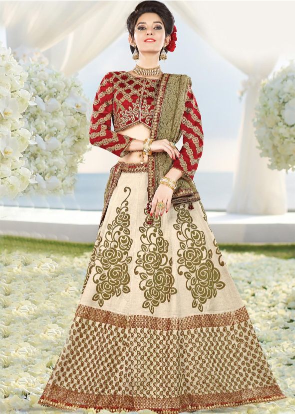 Cream Lehenga Choli with Dupatta