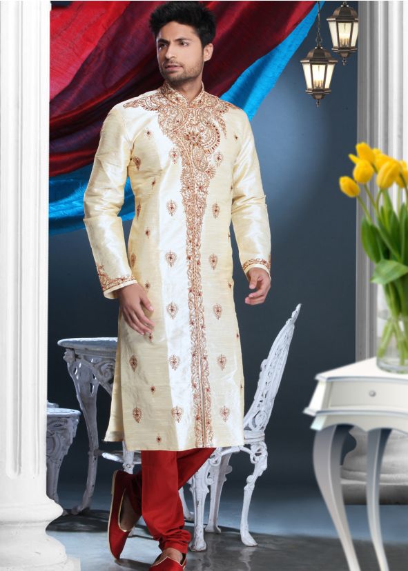 Indian Kurta Pajama: Buy Readymade Gold Art Silk Kurta Pajama Online for Mens