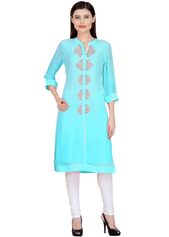 Blue Embroidered Slit Style Kurta Set