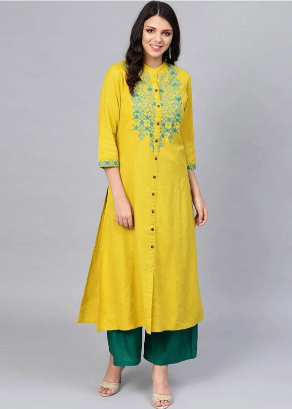 Yellow Embroidered Kurta With Palazzo