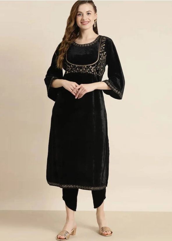 Black Readymade Kurta With Dhoti Pant