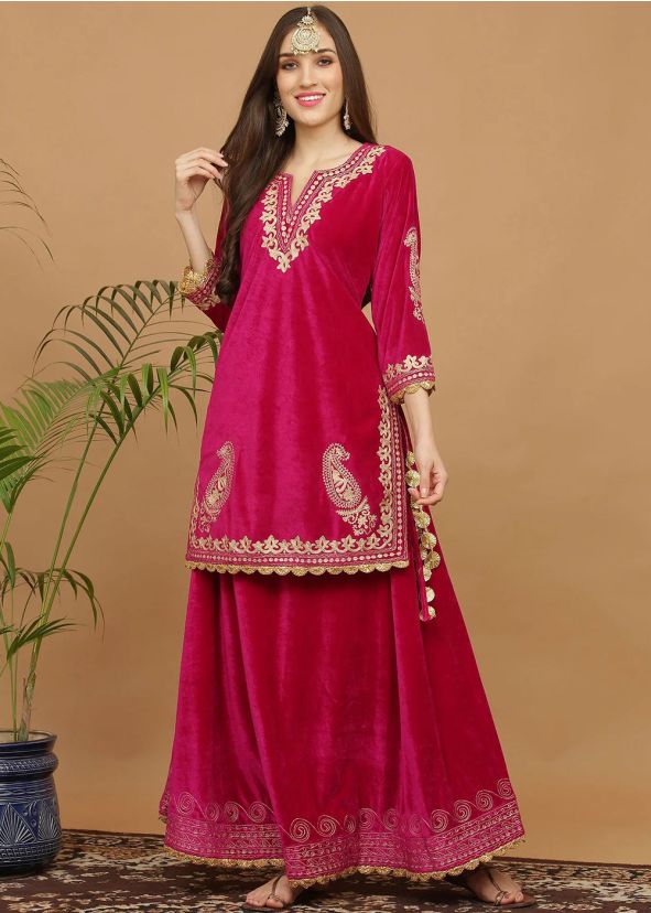 Pink Readymade Embroidered Skirt Set