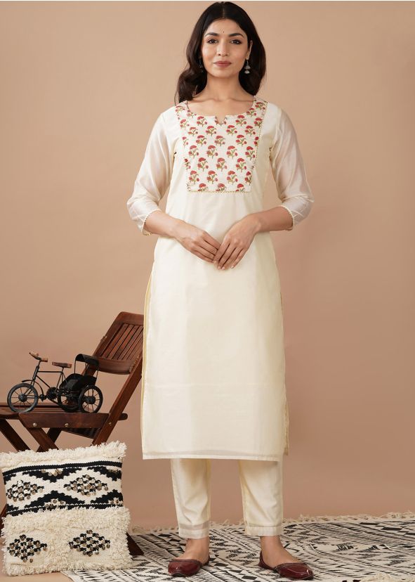 White Hand Block Printed Kurta & Pant