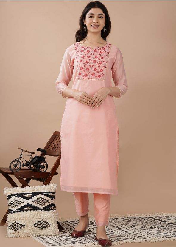 Pink Hand Block Printed Kurta With Pant