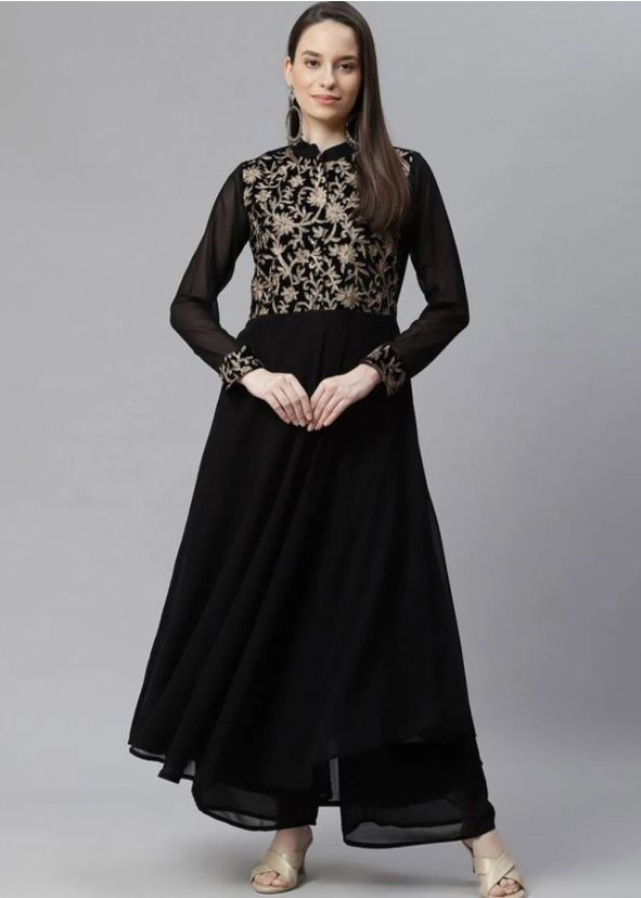 Black Georgette Flared Palazzo Kurta Set