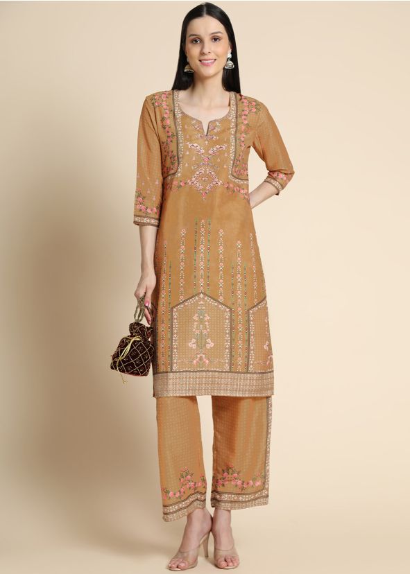 Readymade Yellow Floral Printed Kurta Set