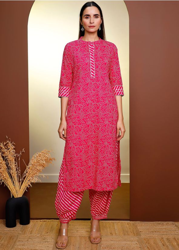 Pink Bandhej Printed Kurta & Salwar