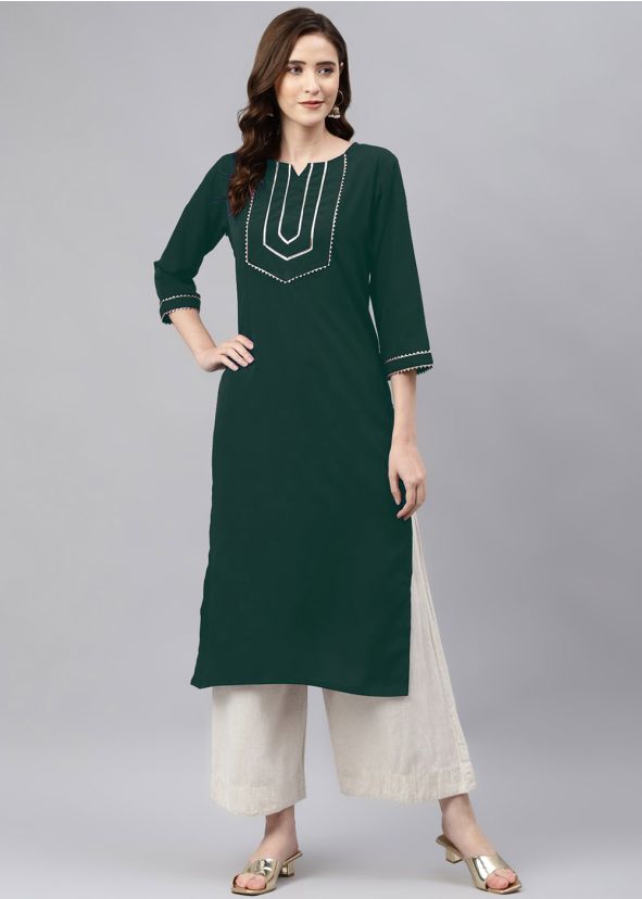 Green Readymade Laced Kurta Set