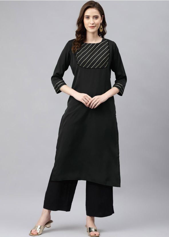 Black Readymade Laced Kurta Palazzo Set