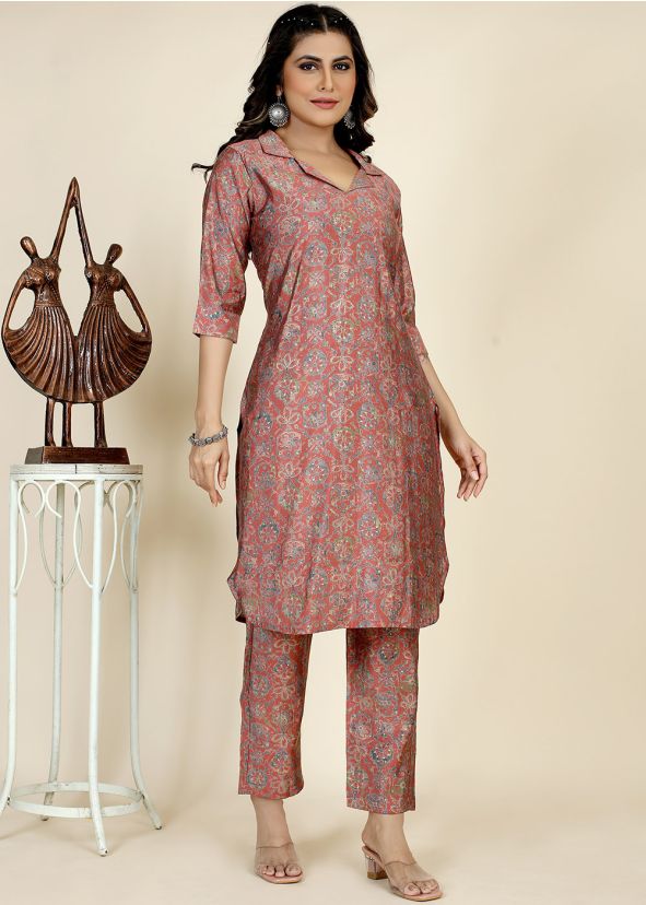 Red Readymade Viscose Printed Co-Ord Set