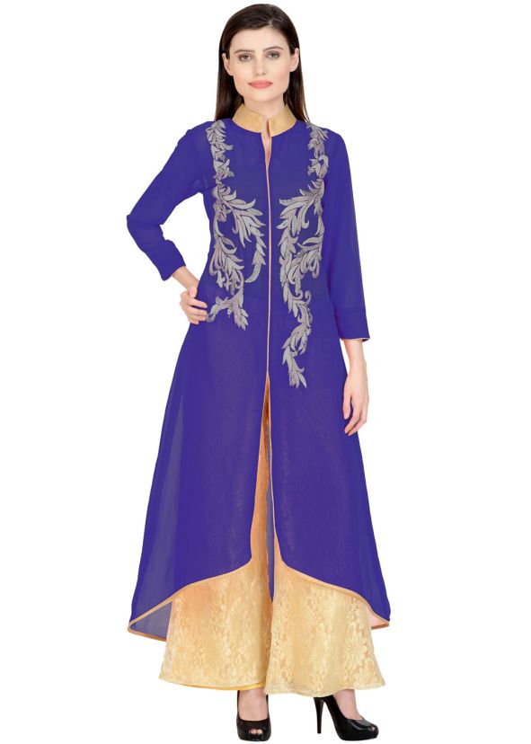 Blue Embroidered Slit Style Kurta Set