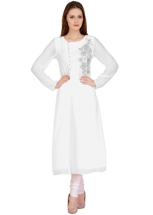 White Thread Embroidered Kurta Set