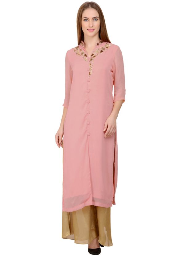 Mauve Pink Silt Style Kurta Set In Georgette