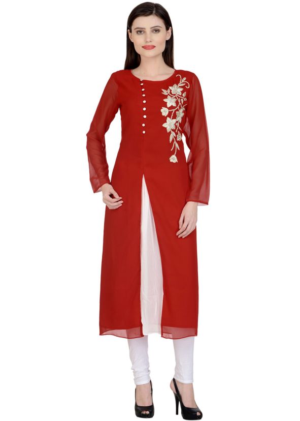 Maroon Embroidered Kurta & Churidaar