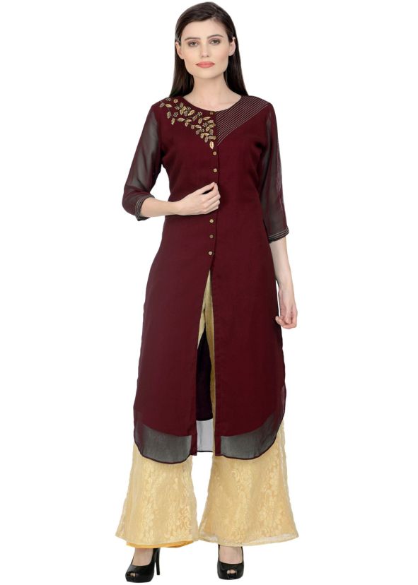 Maroon Embroidered Kurta & Palazzo