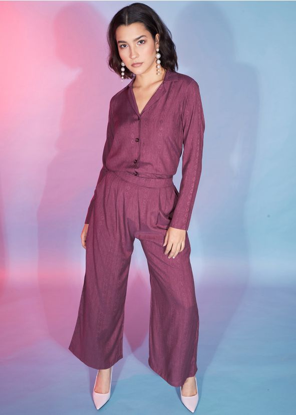 Mauve Pink Readymade Plain Co-Ord Set In Viscose