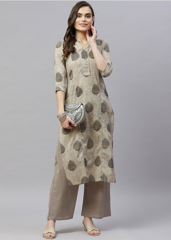 Grey Printed Kurta & Palazzo Set