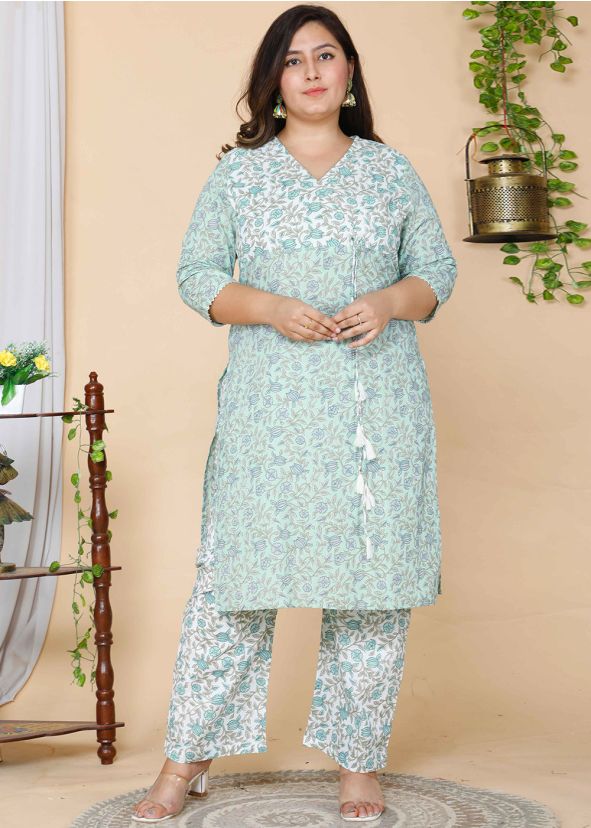 Readymade Green Floral Printed Kurta Set