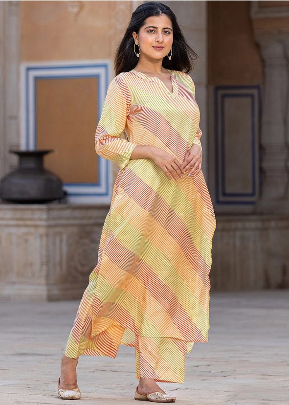 Readymade Yellow Printed Kurta Set