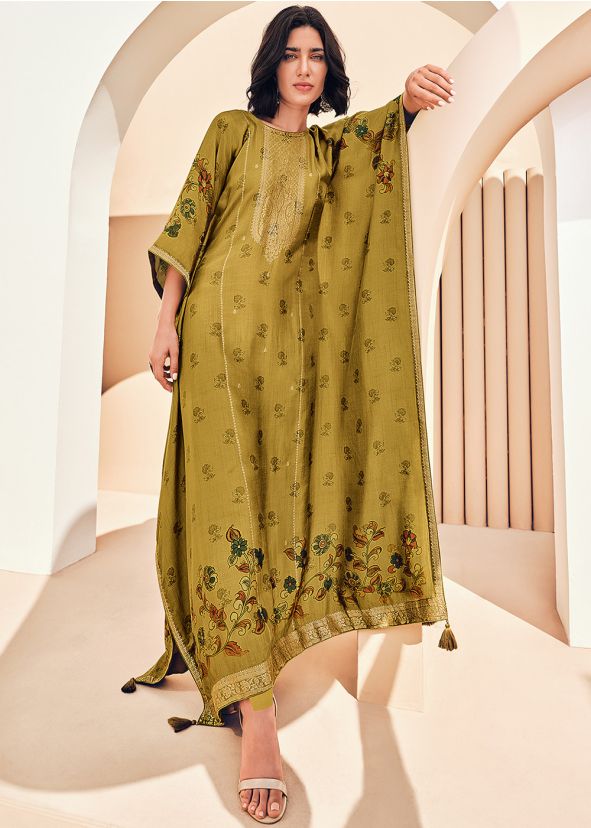 Green Readymade Digital Printed Viscose Kaftan