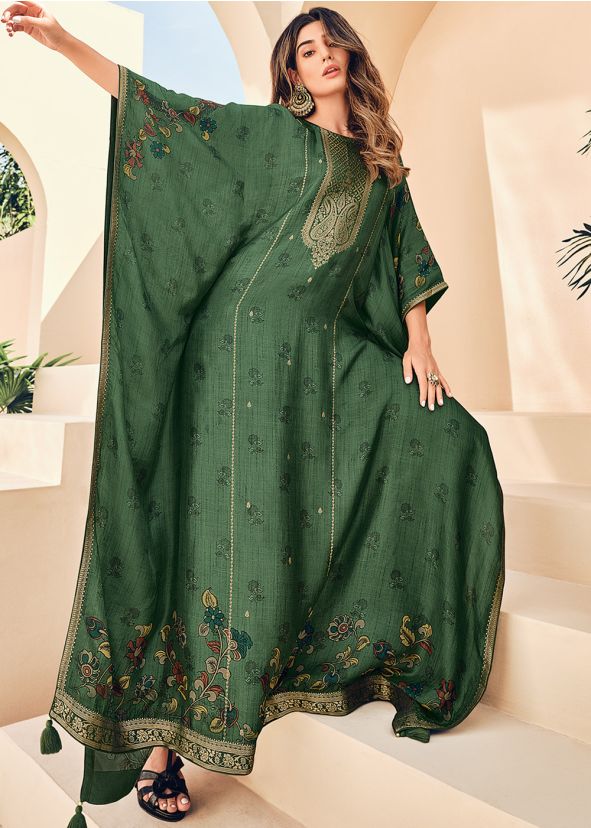 Green Readymade Digital Printed Kaftan In Viscose