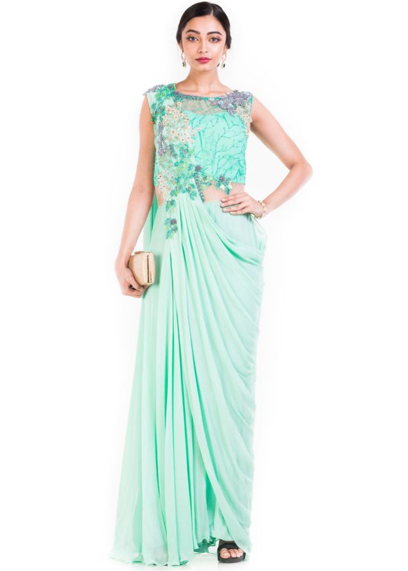 Mint Green Jumpsuit Style Georgette Gown