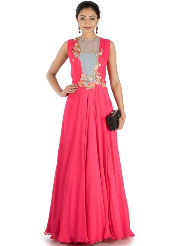 Pink Georgette Net Designer Gown