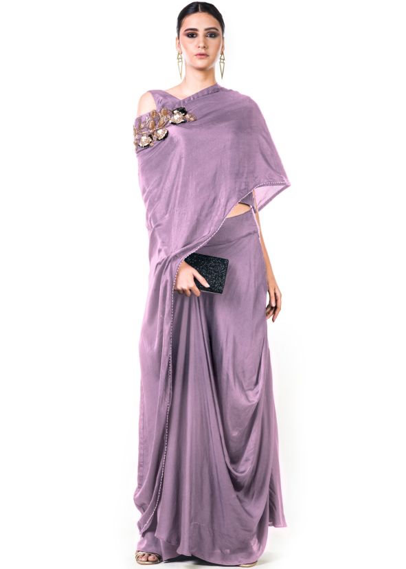 Light Purple Satin Skirt With Asymmetric Cape