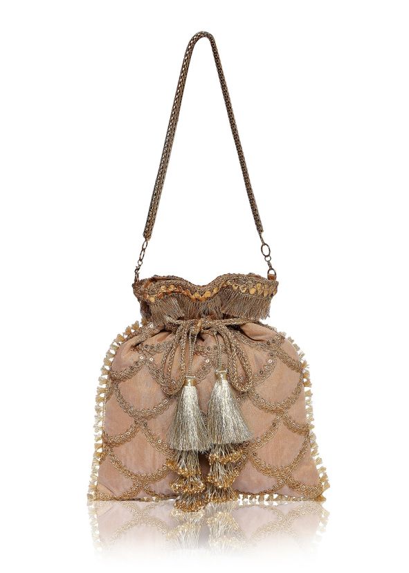 Brown Sequins Embroidered Heavy Potli Bag