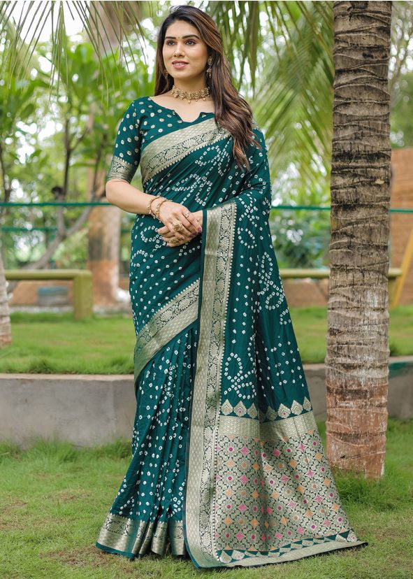 Green Zari Woven Saree In Dola Silk