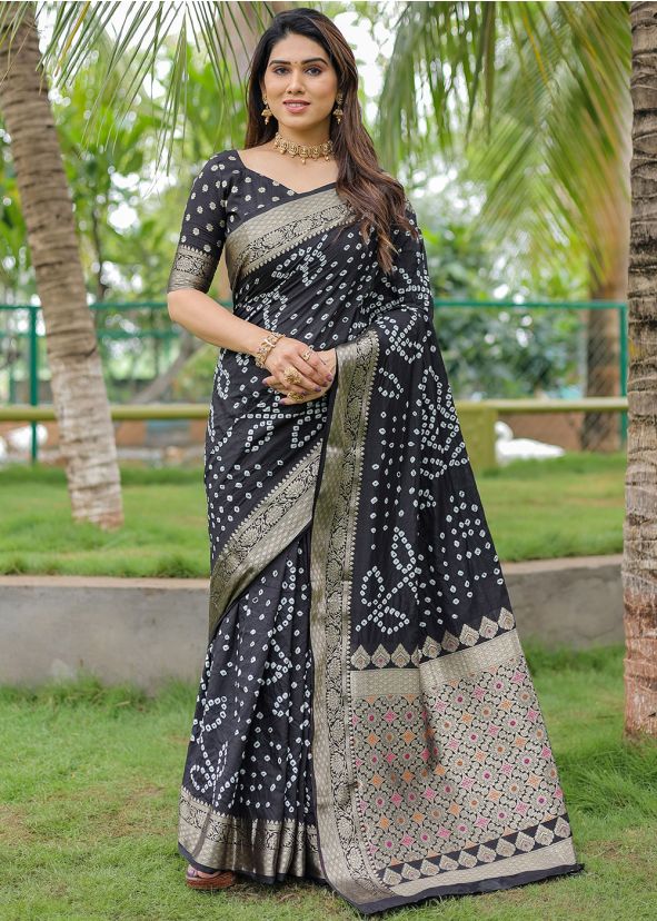 Black Zari Woven Saree In Dola Silk