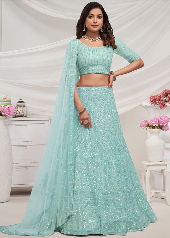 Blue Sequins Embroidered Lehenga Choli