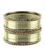 Stone Studded Green and Golden Bangle Set