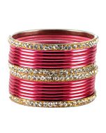 Designer Stone Studded Red And Golden Indian Bangles Set