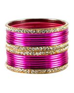 Stone Studded Pink and Golden Bangle Set