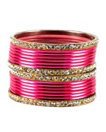 Pink and Golden Stone Studded Bangle Set