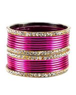 Pink and Golden Stone Studded Bangle Set