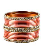 Stone Studded Peach and Golden Indian Fashion Bangles