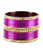 Stone Studded Pink and Golden Ladies Indian Bangles Set