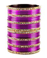 Stone Studded Pink and Golden Bangle Set