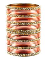 Peach And Golden Stone Studded Indian Bangles Online Shopping