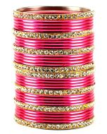 Stone Studded Pink And Golden Indian Traditional  Bangles USA Canada