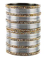 Buy Traditional Silver and Golden Stone Studded Indian Bangle Set Online Shopping