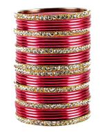 Pink and Golden Stone Studded Bangle Set