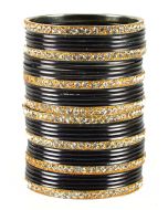 Stone Studded Black And Golden Indian Style Bangles USA UK