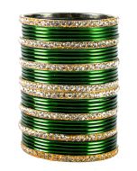 Shop Stone Studded Green And Golden Indian Style Bangles Online