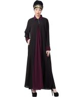 Readymade Black and Purple Contrast Collar Abaya