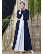 Readymade Blue and White Contrast Collar Abaya